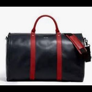 Hook & Albert Leather Garment Weekender Black & Red. No tags yet never been used